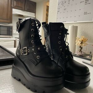 Black Platform Combat Boots